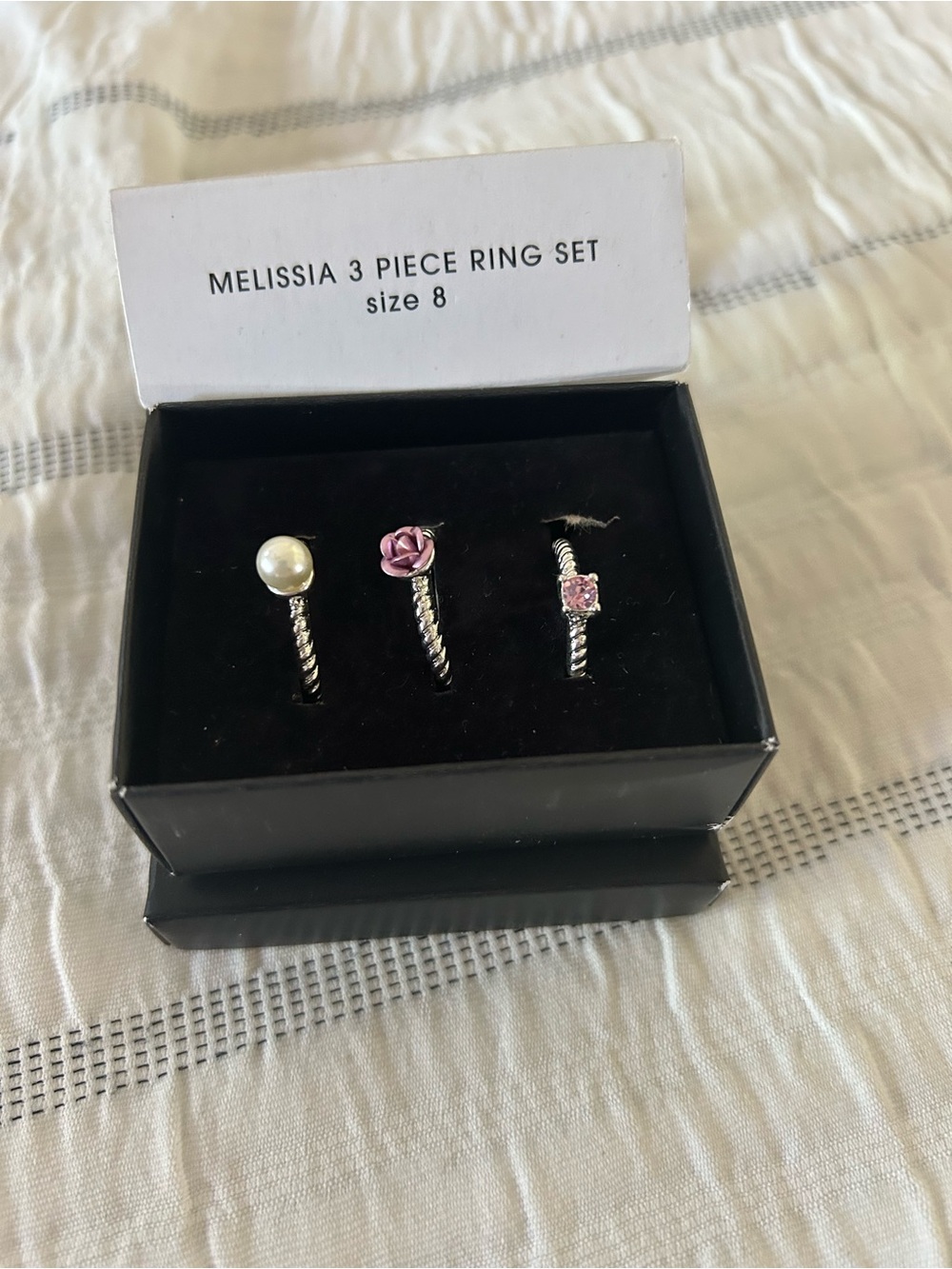 AVON Melissa Silver-Tone 3-Piece Ring Set with Pink and Pearl Accents